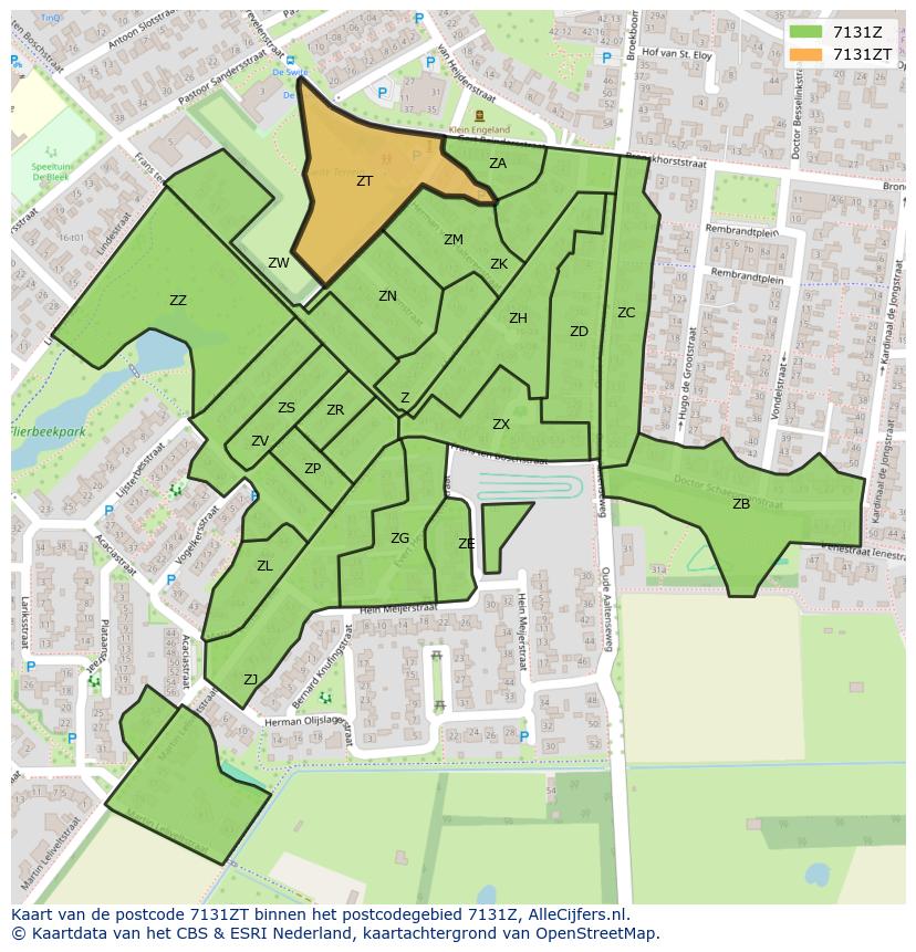 Afbeelding van het postcodegebied 7131 ZT op de kaart.