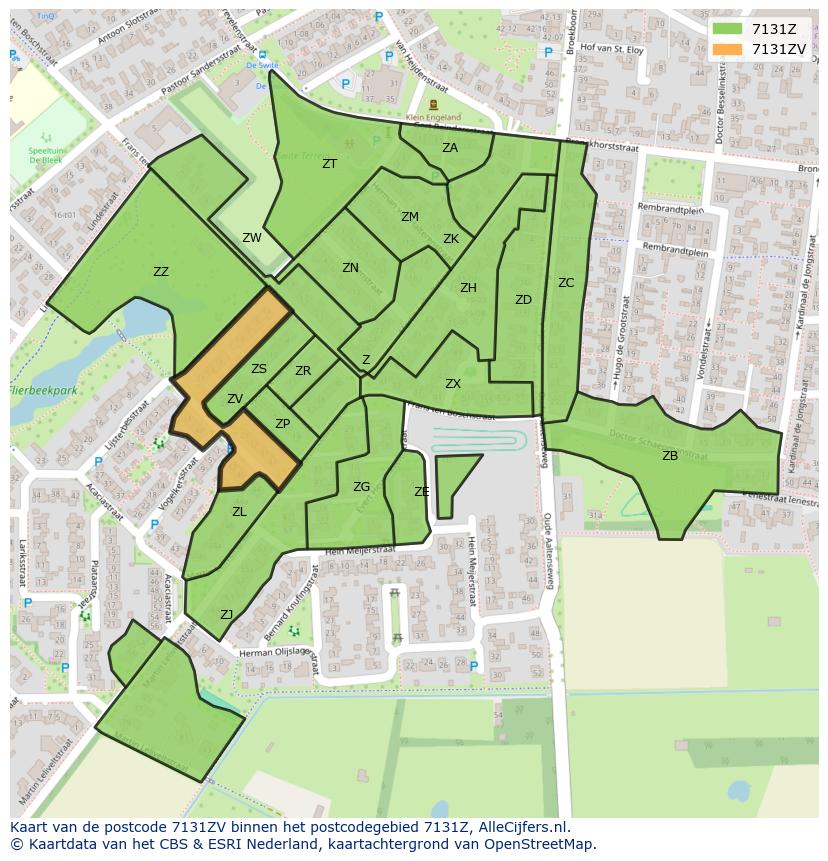 Afbeelding van het postcodegebied 7131 ZV op de kaart.