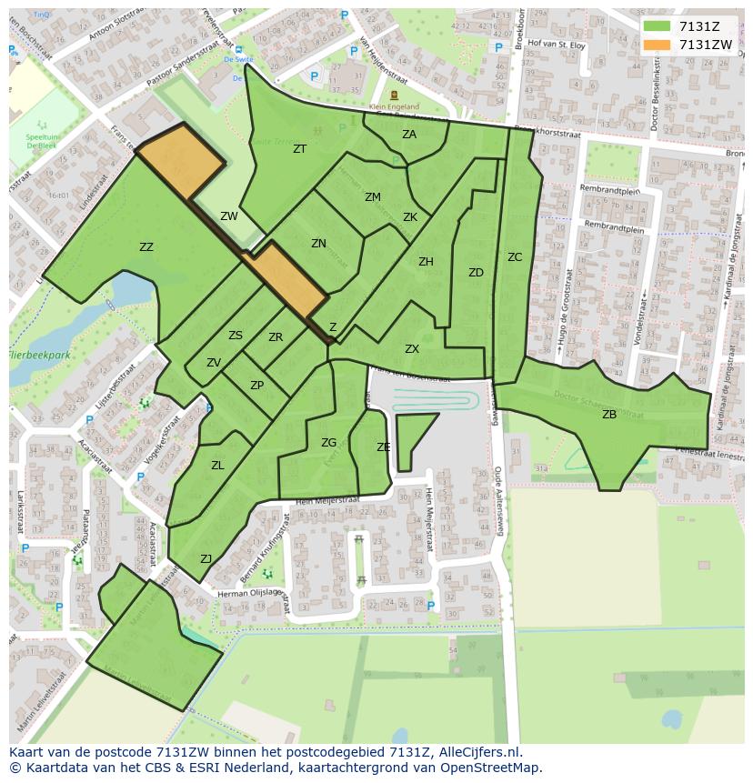 Afbeelding van het postcodegebied 7131 ZW op de kaart.
