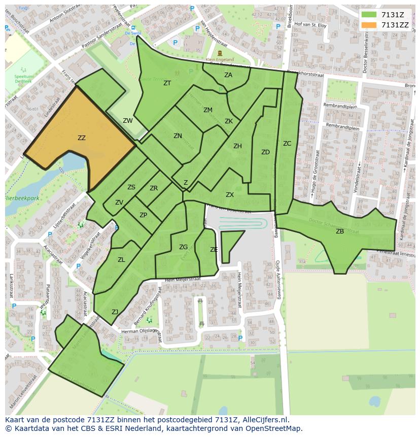 Afbeelding van het postcodegebied 7131 ZZ op de kaart.