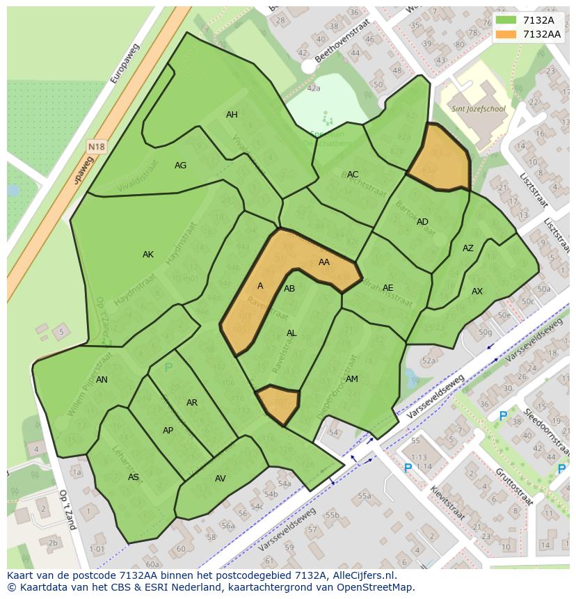Afbeelding van het postcodegebied 7132 AA op de kaart.