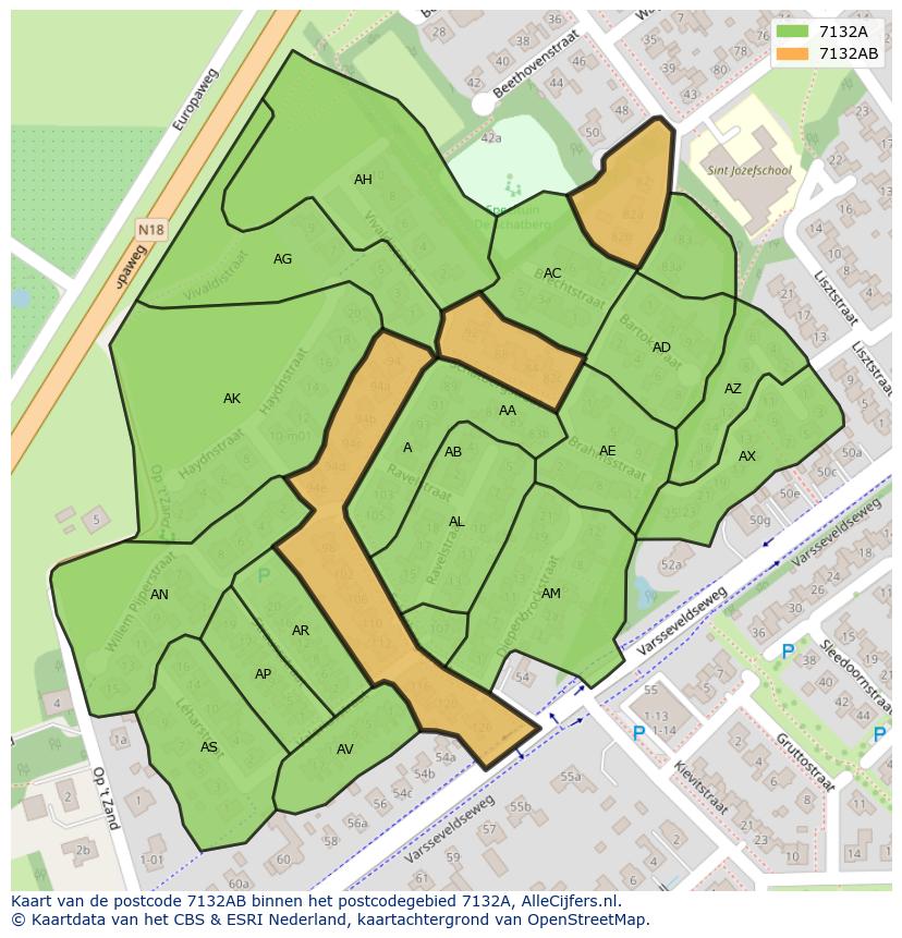Afbeelding van het postcodegebied 7132 AB op de kaart.