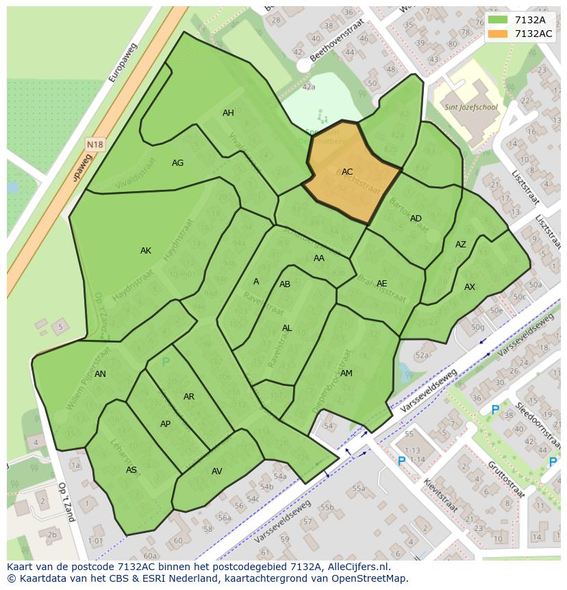 Afbeelding van het postcodegebied 7132 AC op de kaart.