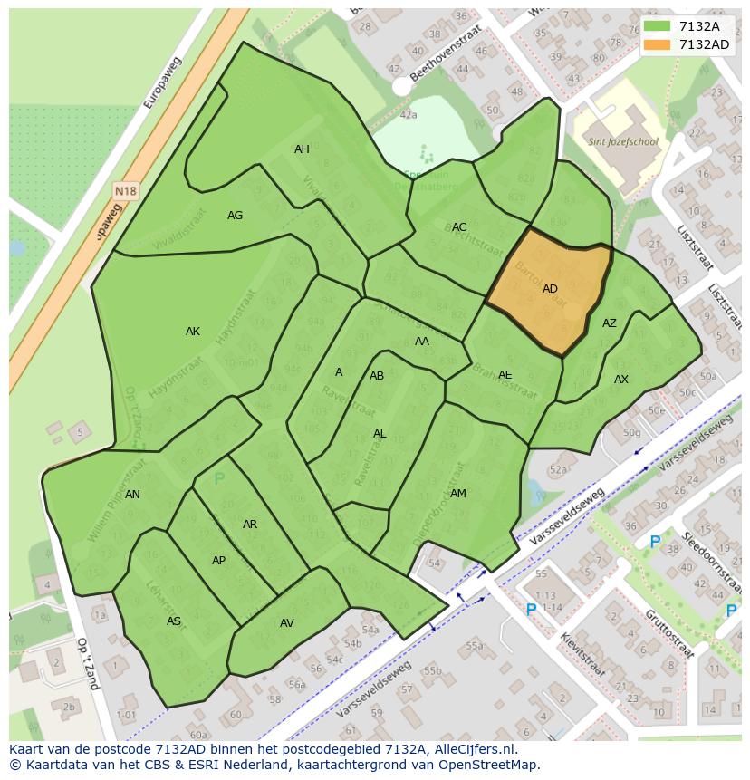 Afbeelding van het postcodegebied 7132 AD op de kaart.