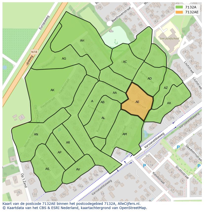 Afbeelding van het postcodegebied 7132 AE op de kaart.