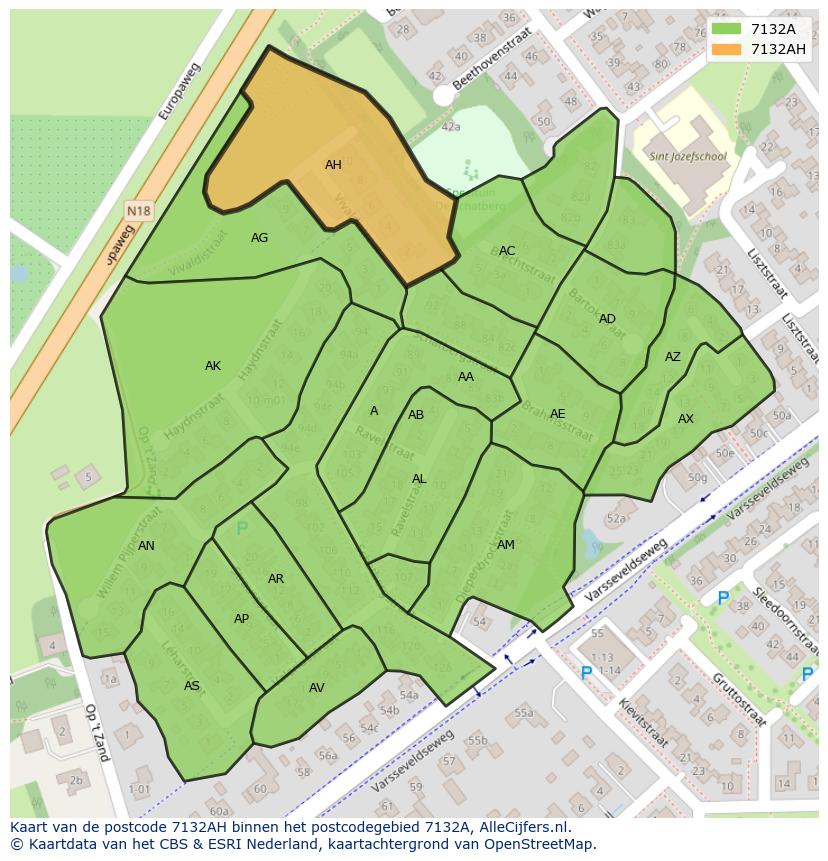Afbeelding van het postcodegebied 7132 AH op de kaart.
