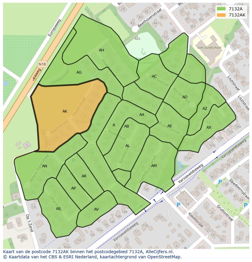 Afbeelding van het postcodegebied 7132 AK op de kaart.