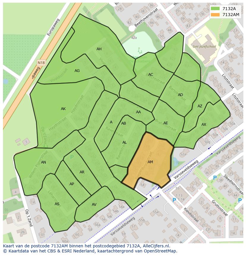 Afbeelding van het postcodegebied 7132 AM op de kaart.