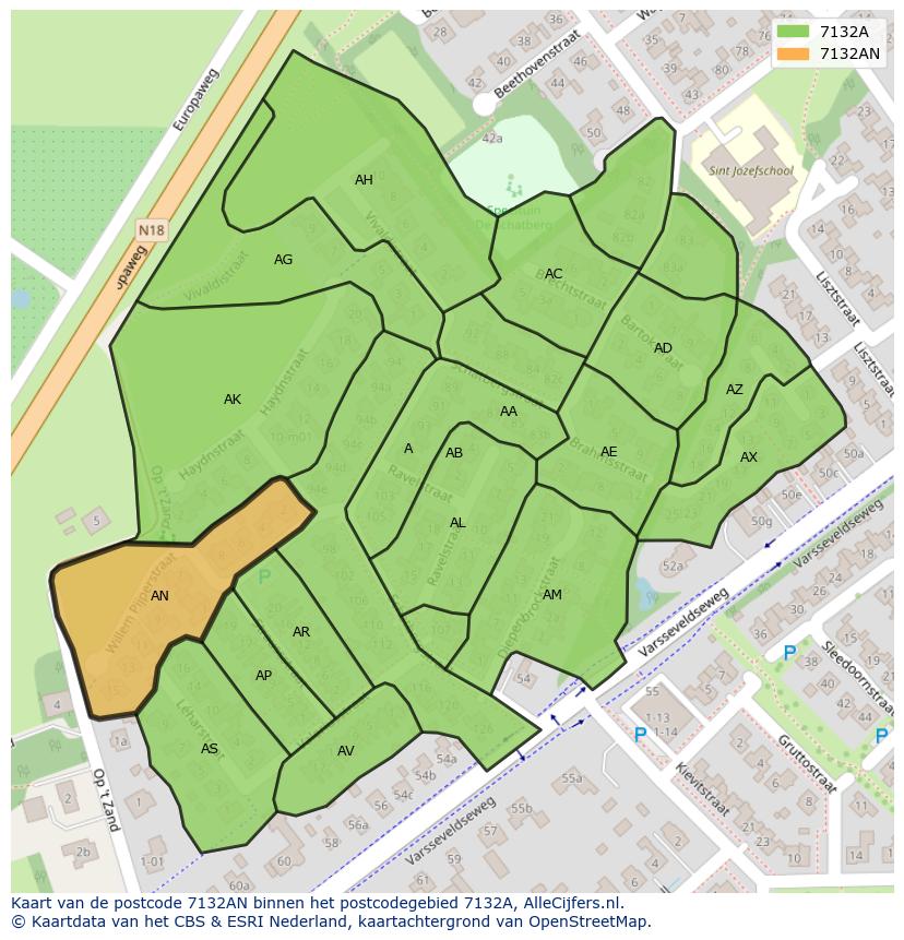 Afbeelding van het postcodegebied 7132 AN op de kaart.