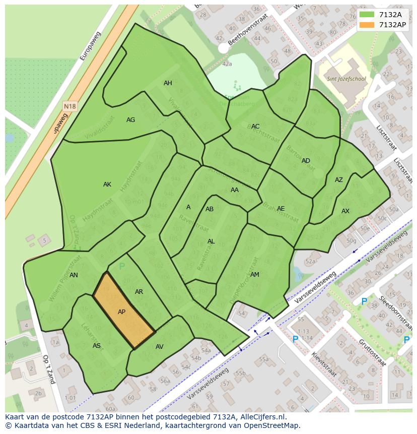 Afbeelding van het postcodegebied 7132 AP op de kaart.