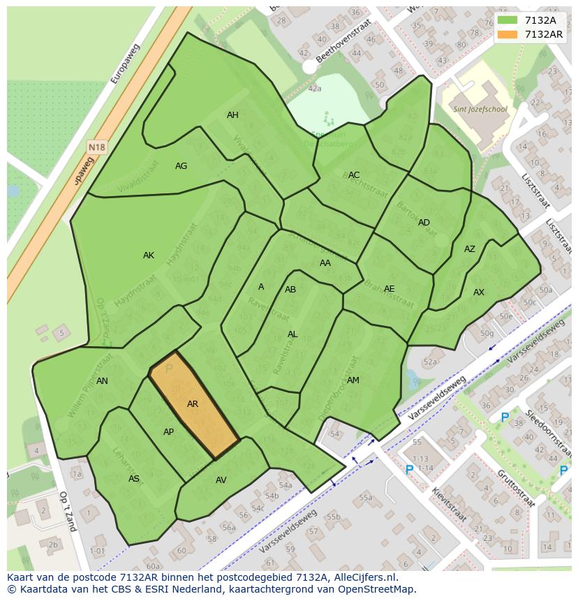 Afbeelding van het postcodegebied 7132 AR op de kaart.