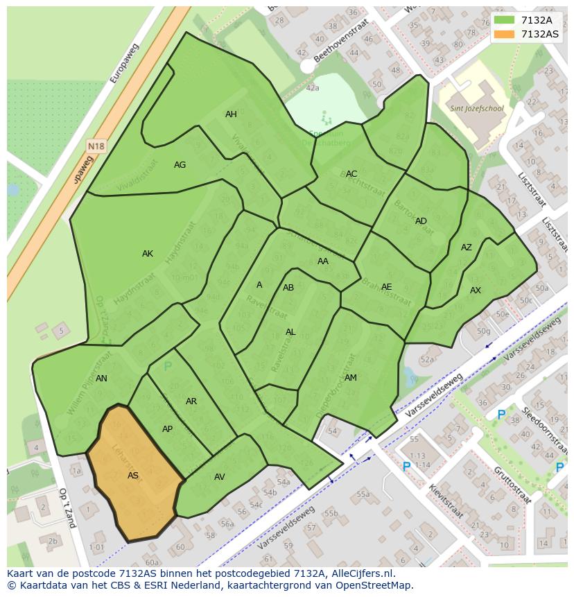 Afbeelding van het postcodegebied 7132 AS op de kaart.