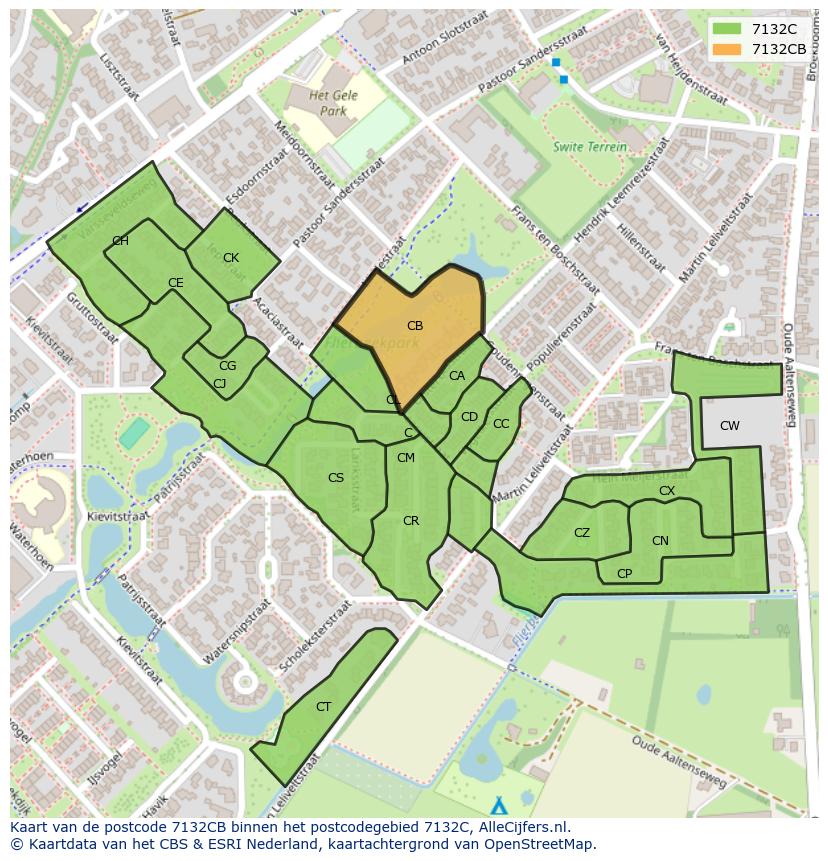 Afbeelding van het postcodegebied 7132 CB op de kaart.