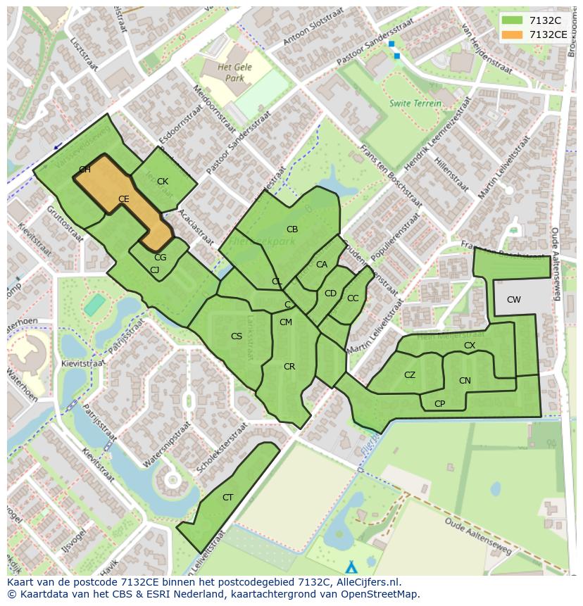 Afbeelding van het postcodegebied 7132 CE op de kaart.