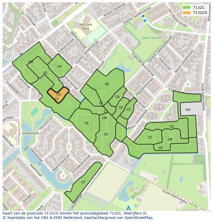 Afbeelding van het postcodegebied 7132 CG op de kaart.