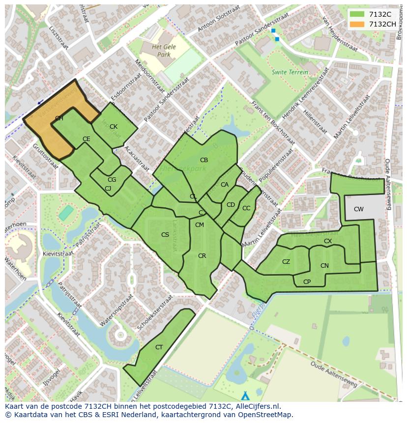 Afbeelding van het postcodegebied 7132 CH op de kaart.