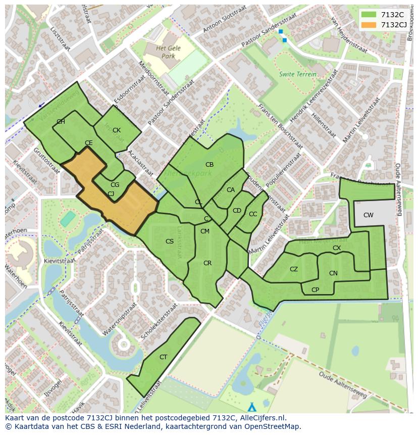 Afbeelding van het postcodegebied 7132 CJ op de kaart.