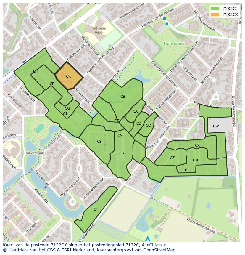 Afbeelding van het postcodegebied 7132 CK op de kaart.