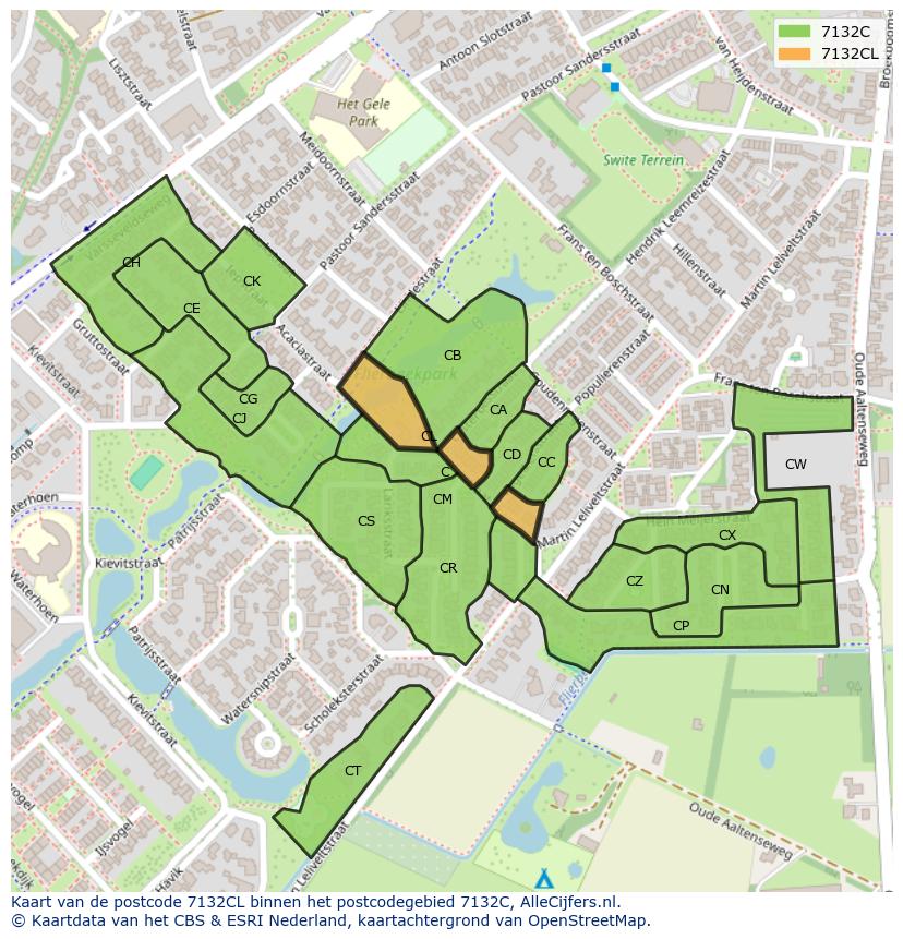 Afbeelding van het postcodegebied 7132 CL op de kaart.