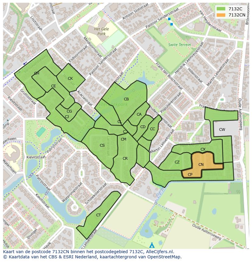 Afbeelding van het postcodegebied 7132 CN op de kaart.
