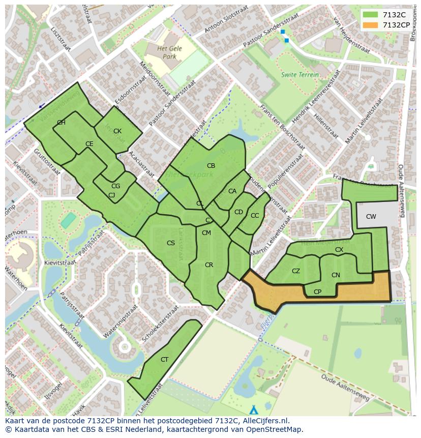 Afbeelding van het postcodegebied 7132 CP op de kaart.