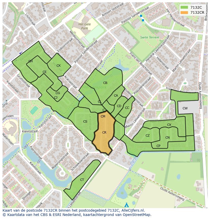 Afbeelding van het postcodegebied 7132 CR op de kaart.