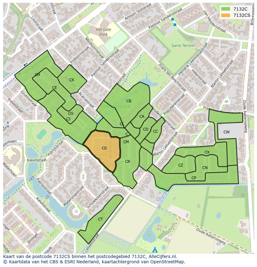 Afbeelding van het postcodegebied 7132 CS op de kaart.