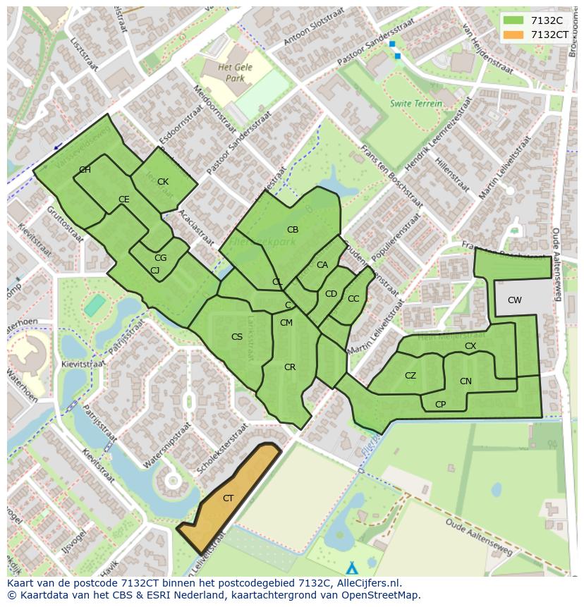 Afbeelding van het postcodegebied 7132 CT op de kaart.