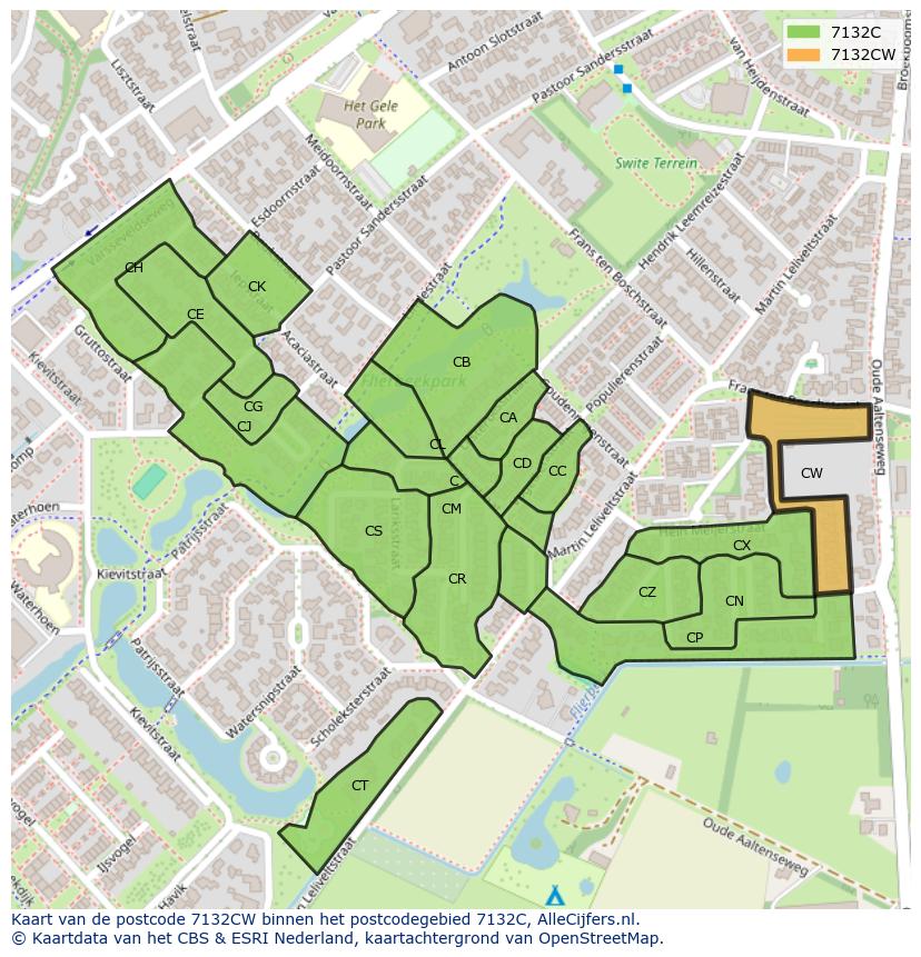Afbeelding van het postcodegebied 7132 CW op de kaart.