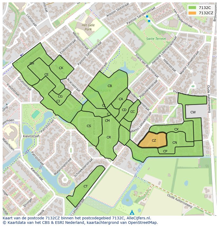 Afbeelding van het postcodegebied 7132 CZ op de kaart.