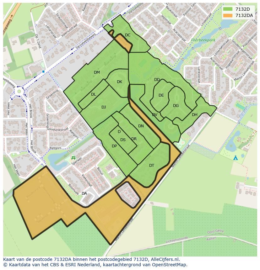 Afbeelding van het postcodegebied 7132 DA op de kaart.