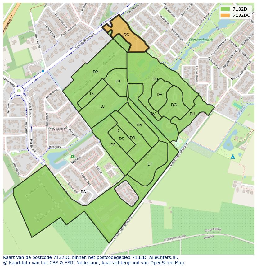 Afbeelding van het postcodegebied 7132 DC op de kaart.