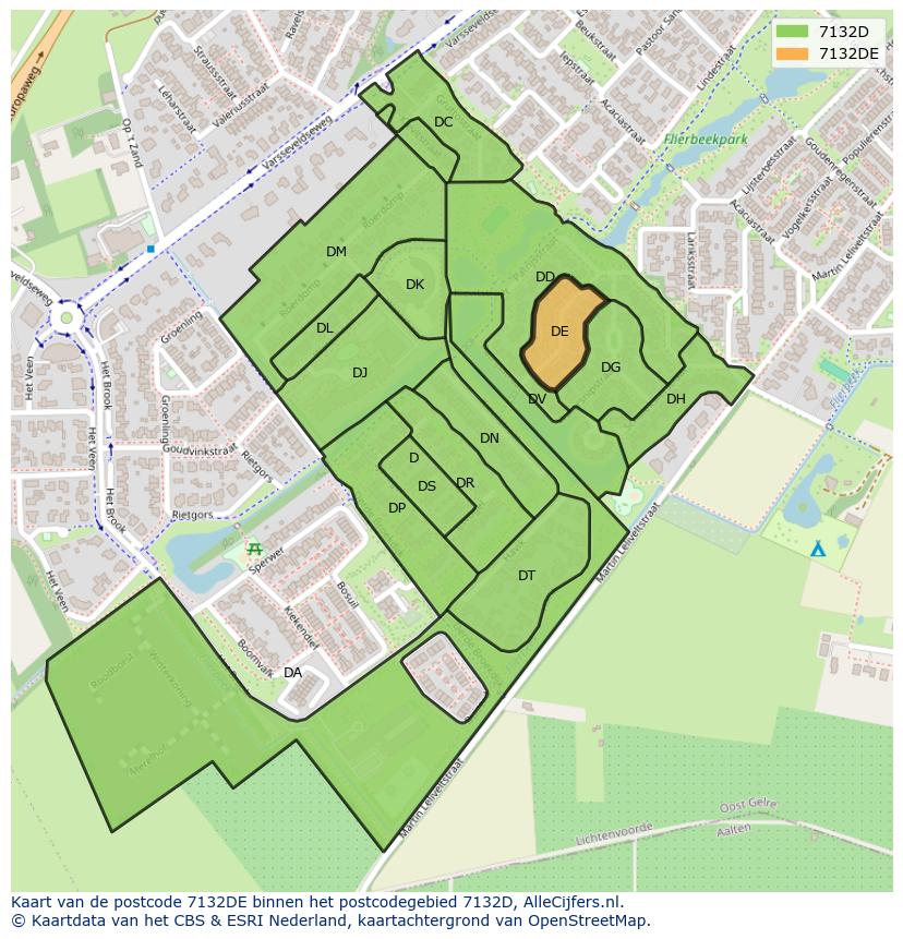 Afbeelding van het postcodegebied 7132 DE op de kaart.