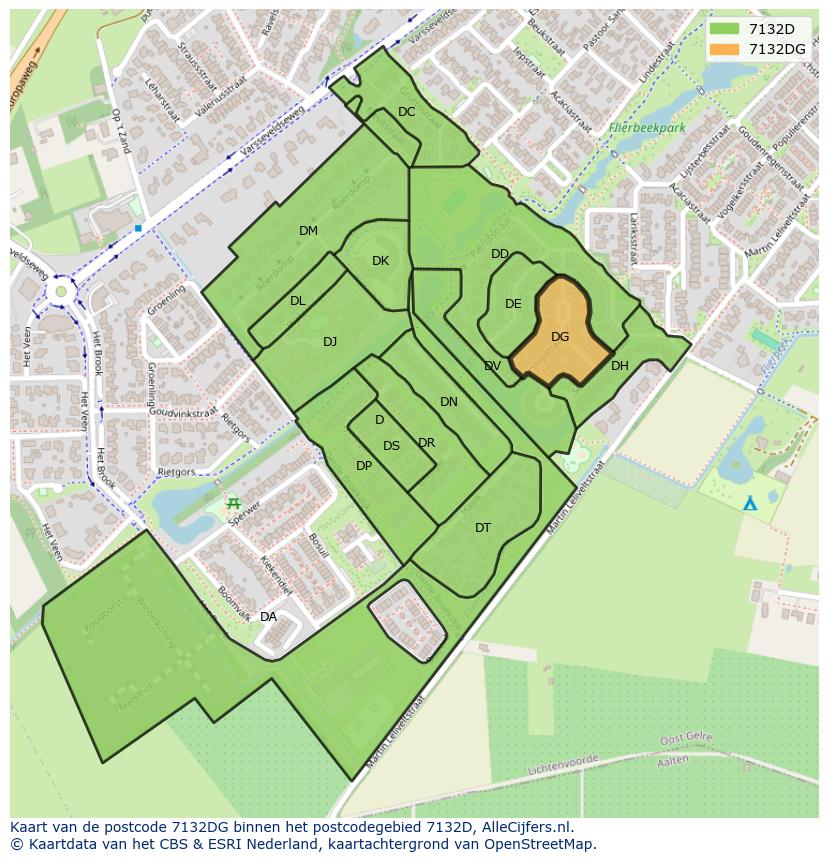 Afbeelding van het postcodegebied 7132 DG op de kaart.