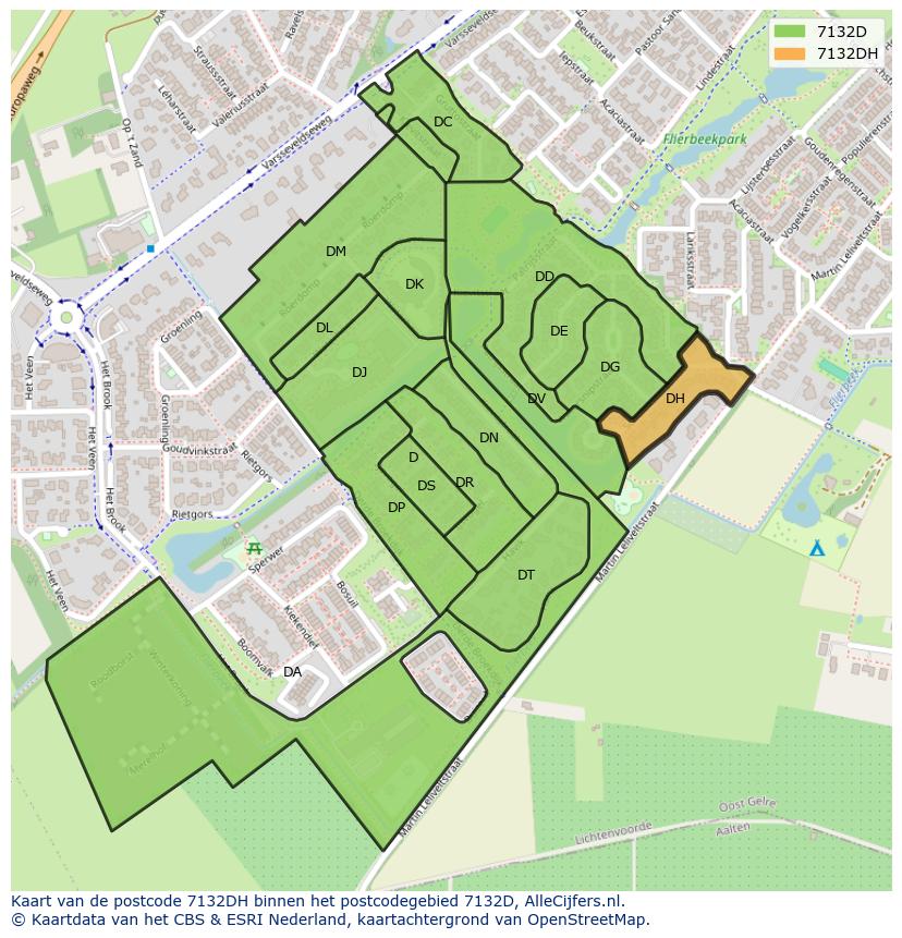 Afbeelding van het postcodegebied 7132 DH op de kaart.
