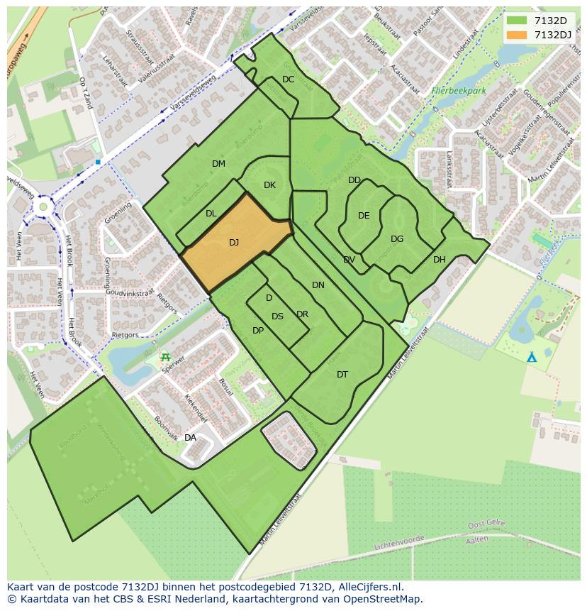 Afbeelding van het postcodegebied 7132 DJ op de kaart.