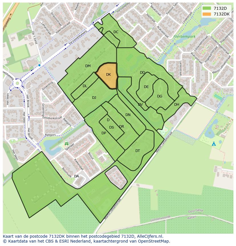 Afbeelding van het postcodegebied 7132 DK op de kaart.