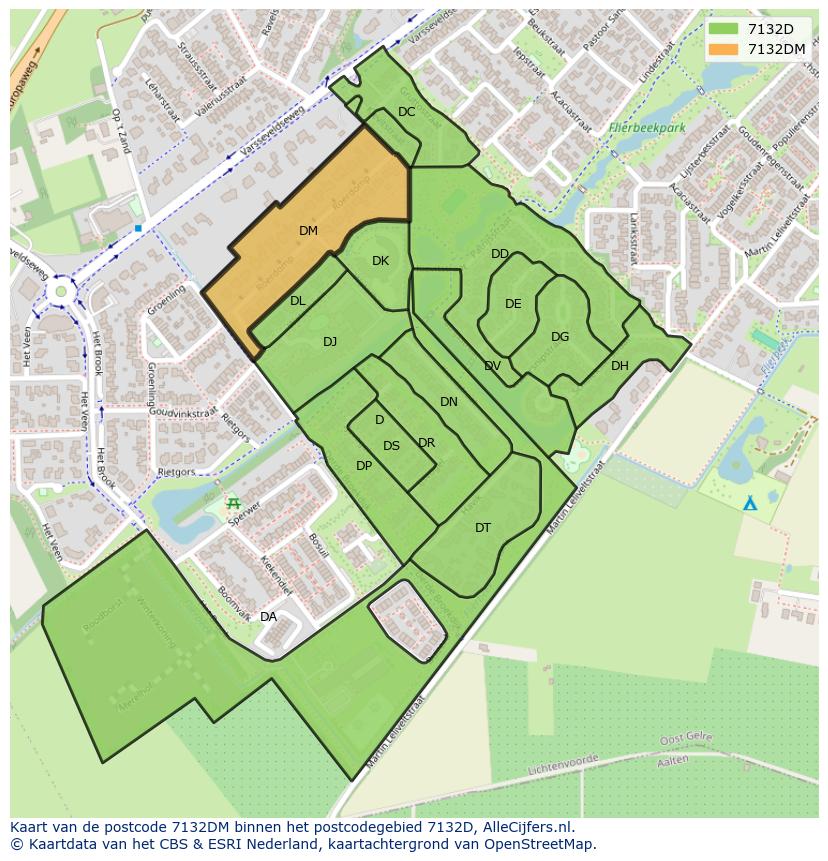 Afbeelding van het postcodegebied 7132 DM op de kaart.