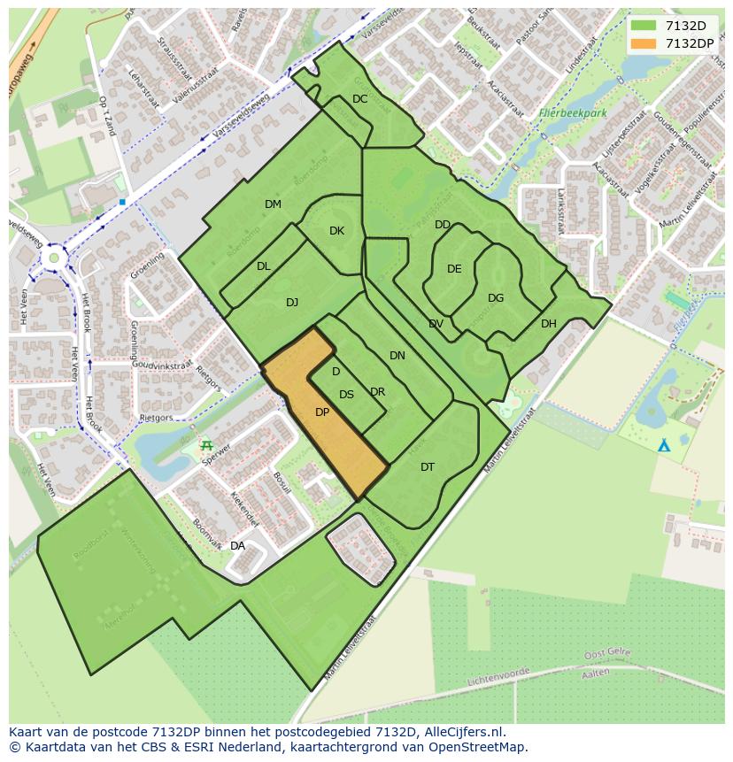 Afbeelding van het postcodegebied 7132 DP op de kaart.