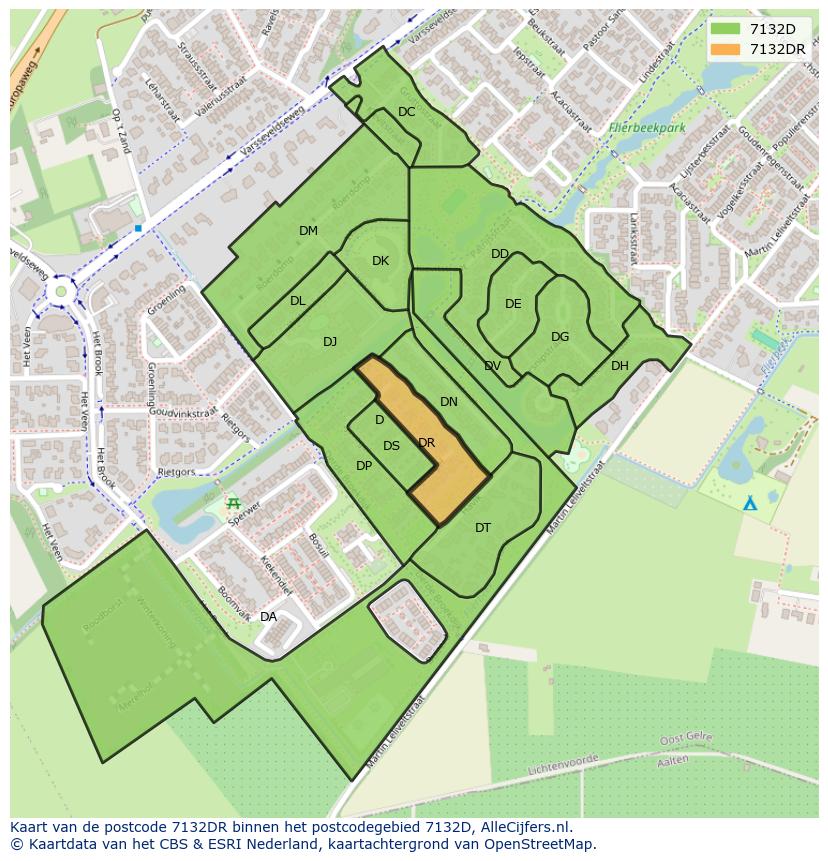 Afbeelding van het postcodegebied 7132 DR op de kaart.