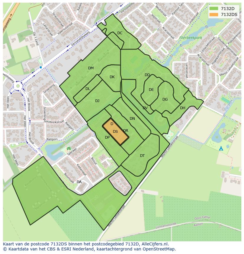 Afbeelding van het postcodegebied 7132 DS op de kaart.