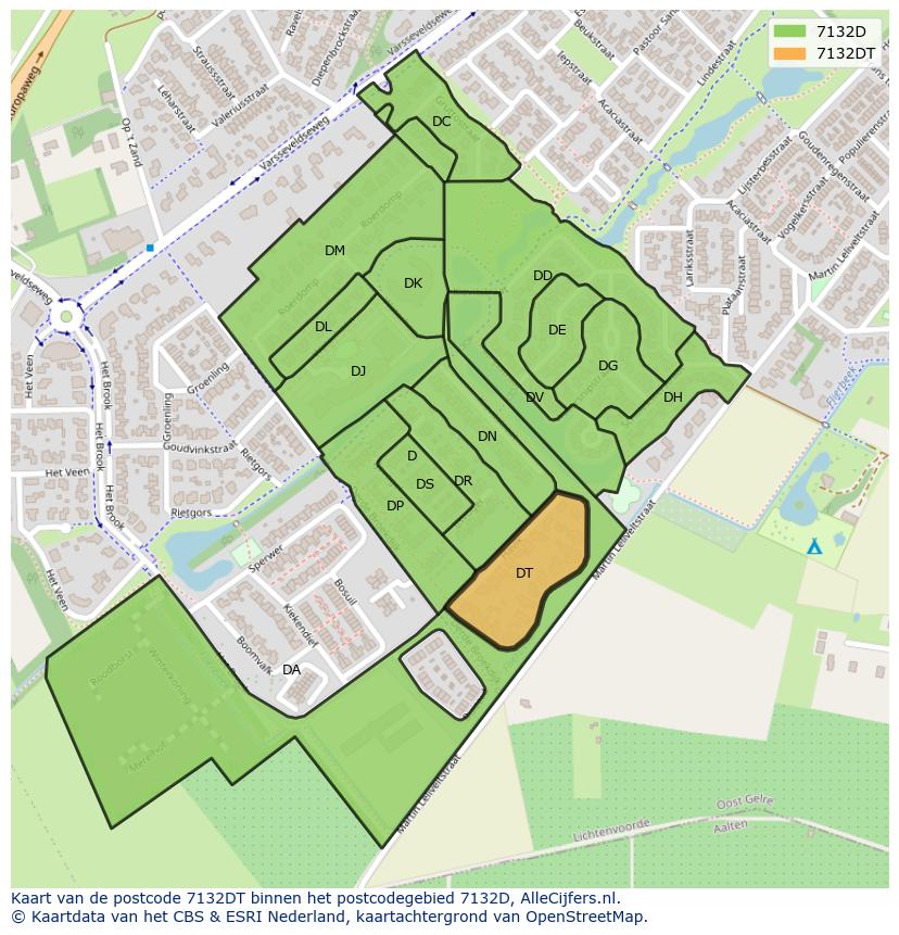 Afbeelding van het postcodegebied 7132 DT op de kaart.