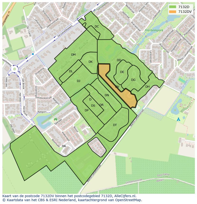 Afbeelding van het postcodegebied 7132 DV op de kaart.
