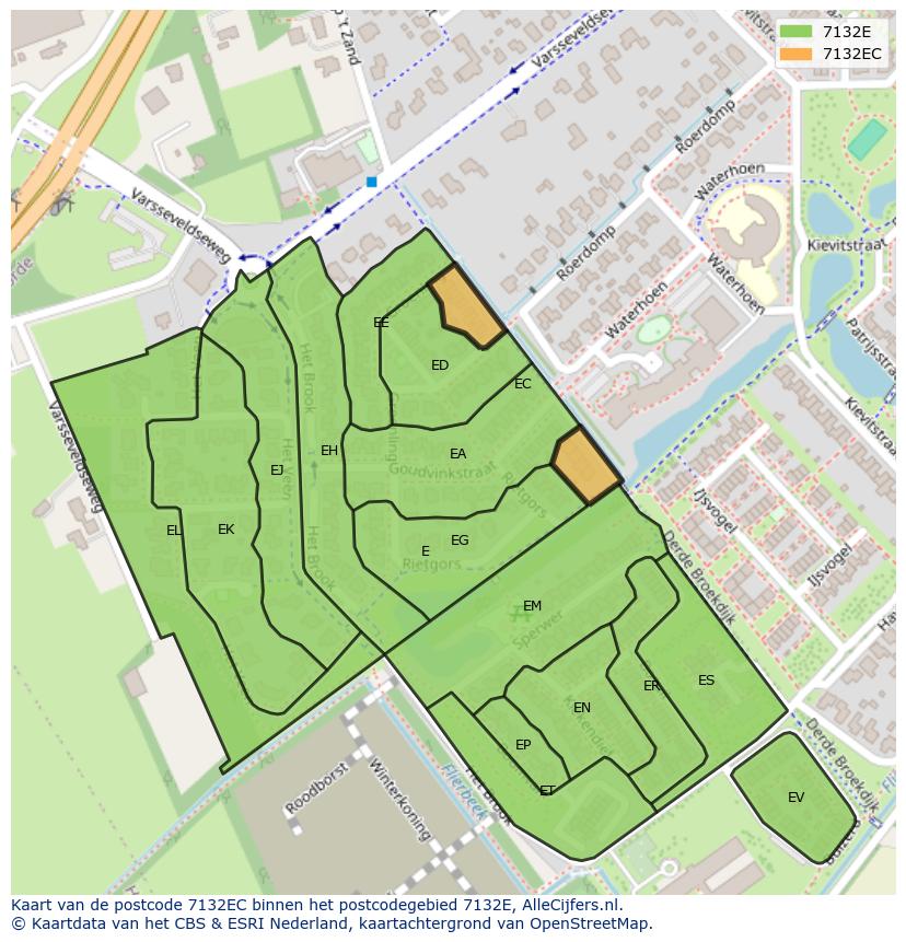 Afbeelding van het postcodegebied 7132 EC op de kaart.