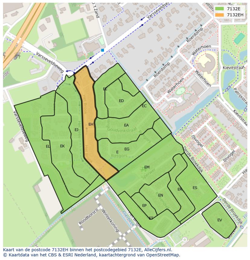 Afbeelding van het postcodegebied 7132 EH op de kaart.