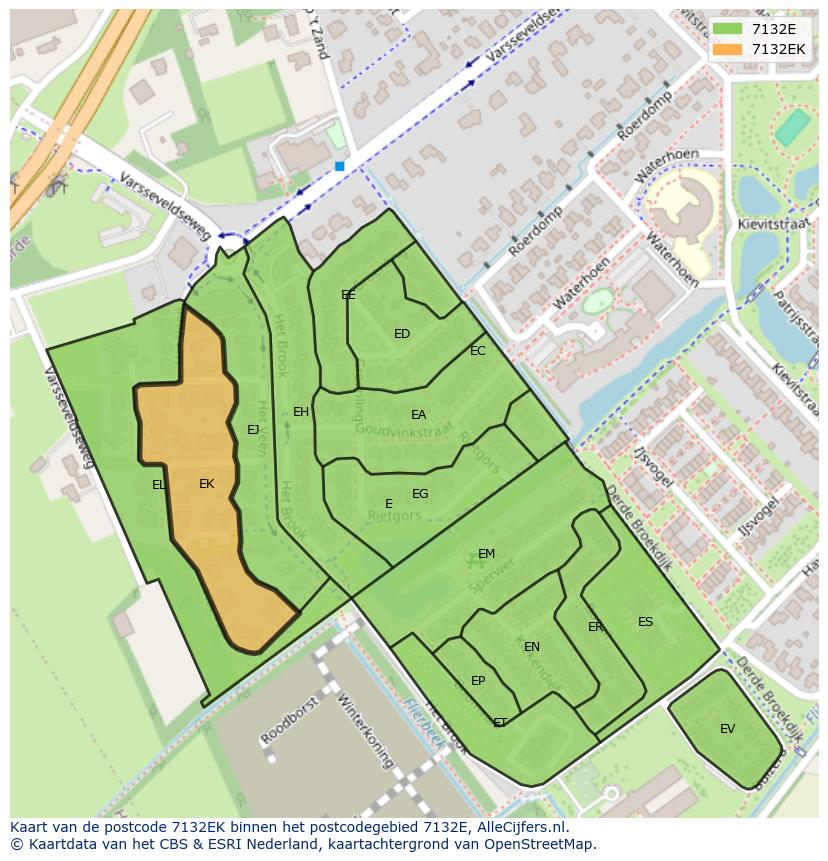 Afbeelding van het postcodegebied 7132 EK op de kaart.