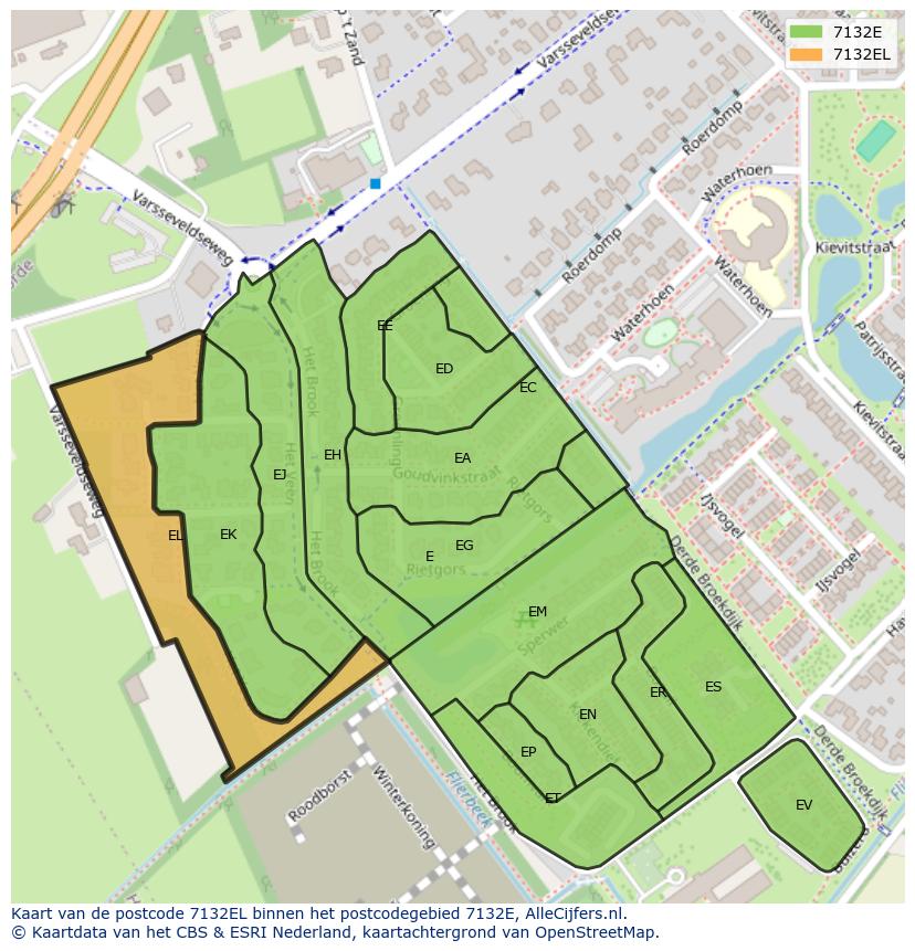 Afbeelding van het postcodegebied 7132 EL op de kaart.