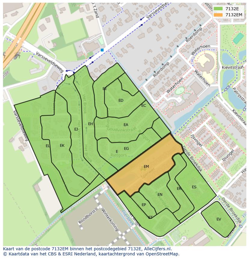 Afbeelding van het postcodegebied 7132 EM op de kaart.