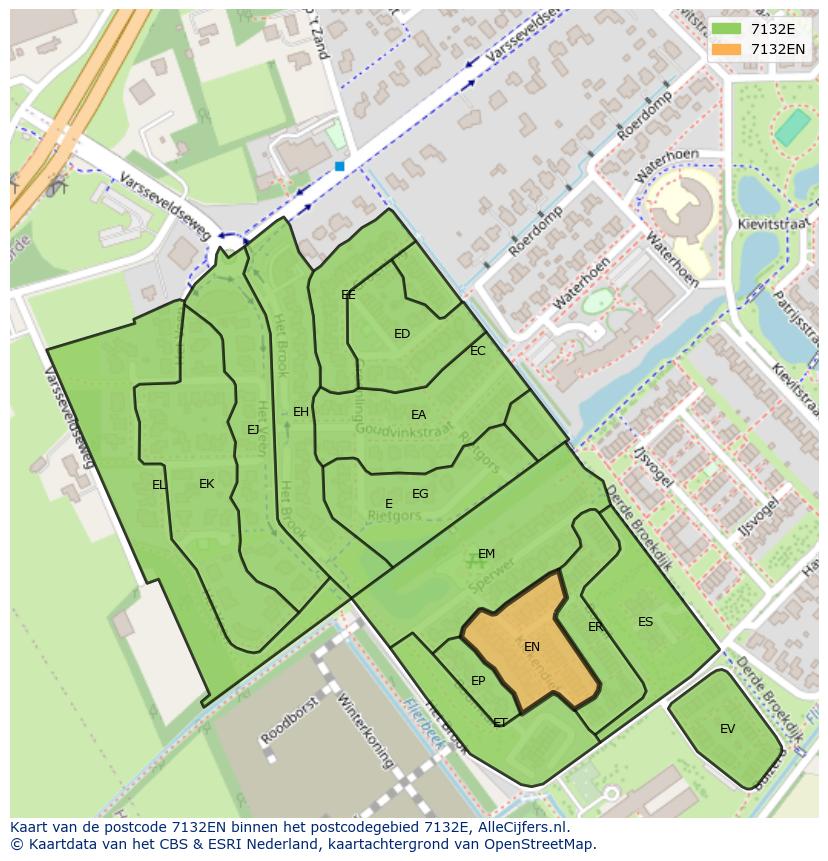 Afbeelding van het postcodegebied 7132 EN op de kaart.