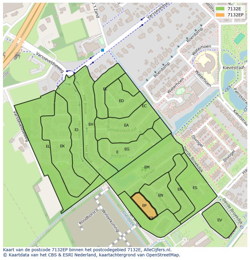Afbeelding van het postcodegebied 7132 EP op de kaart.